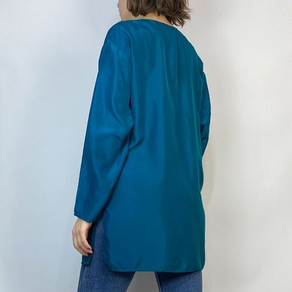 Vintage DIANE VON FURSTENBERG Teal SILK Tunic Blouse! Medium - Picture 3 of 7